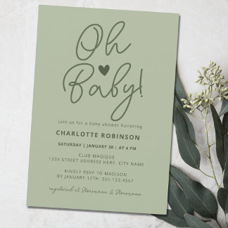 Convites Elegante Chá de fraldas Script Modern Sage Green