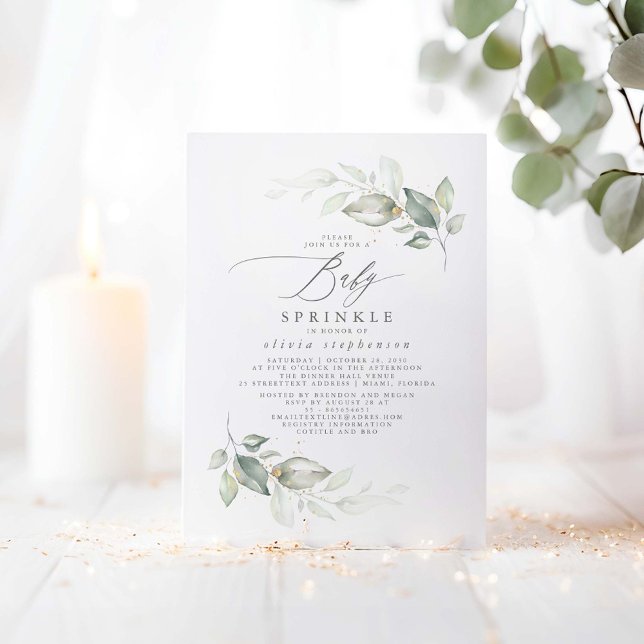 Convites Elegante Chá de fraldas verde-doce de borboleta (Greenery Baby Shower Invitations - Baby Sprinkle)