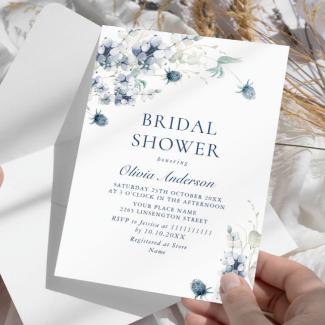 Convites Elegante CHÁ DE PANELA azul de inverno folhagem (Criador carregado)