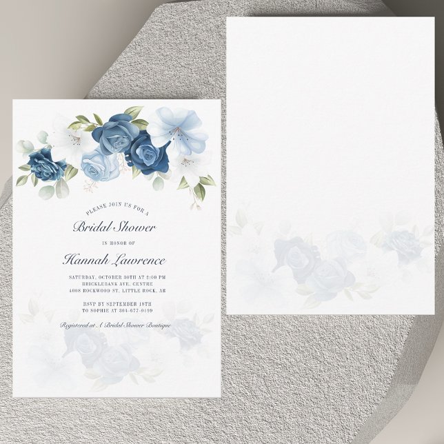 Convites Elegante Chá de panela Azul Derrante Floral (Elegant Floral Dusty Blue Bridal Shower Invitation)