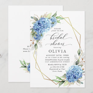 Convites Elegante CHÁ DE PANELA de Hydrangea Azul
