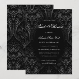 Convites Elegante Chá de panela de Moody Damask Preto