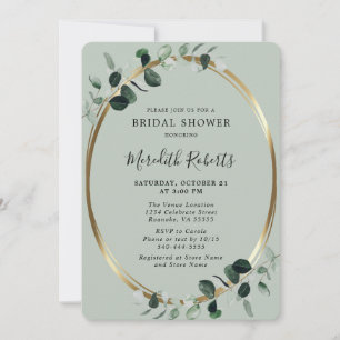 Convites Elegante Chá de panela Eucalyptus Gold Foil In