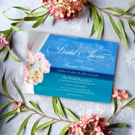 Convites Elegante Chá de panela Floral Blue Ocean Beach