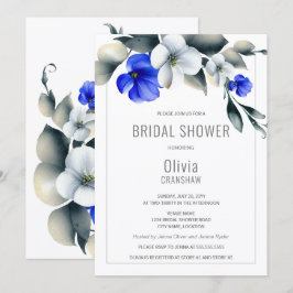 Convites Elegante Chá de panela Floral Real Azul e Branco