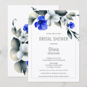 Convites Elegante Chá de panela Floral Real Azul e Branco