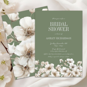 Convites Elegante Chá de panela Floral Verde e Branco
