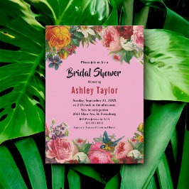 Convites Elegante Chá de panela Romântico Blush Summer Flor