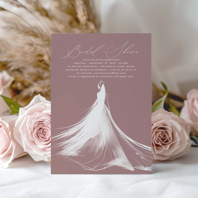 Convites Elegante Chá de panela Romântico Dusty (Dusty rose bridal shower invitations)