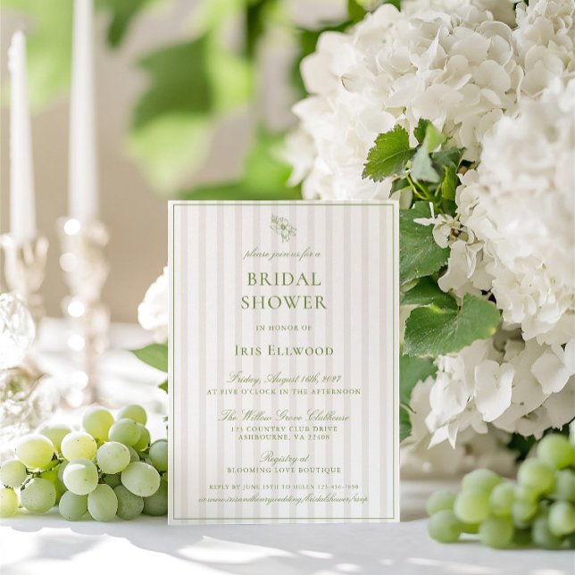 Convites Elegante Chá de panela Verde e bege (Elegant Sage Green & Beige Bridal Shower Invitation)
