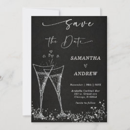 Convites Elegante  Champagne Salve a Data Casamento