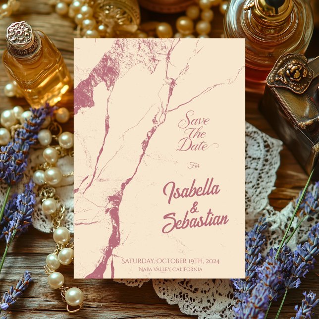 Convites Elegante Champanhe e Mármore Rosa para Salvar a Da (Criador carregado)