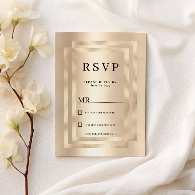 Convites Elegante champanhe geométrico dourado glam RSVP  (Elegant geometric champagne gold glam RSVP)