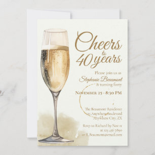 Convites Elegante Champanhe Moderna Aniversário de 40 anos
