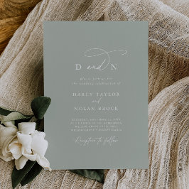 Convites Elegante Charm Monograma Sage Green Wedding