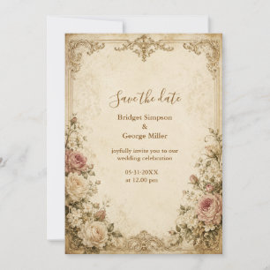 Convites elegante charme de rosa antiga para casamento vint