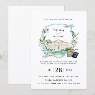 Convites Elegante Chateau Manor Viagem Casamento Crest
