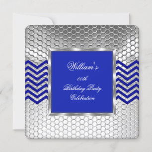 Convites Elegante Chevron Azul Prata Festa de Aniversário M