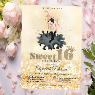 Convites Elegante Chic Bailarina Dourado Brilho Bokeh Doce