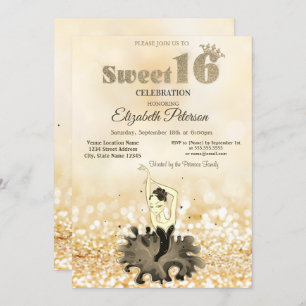 Convites Elegante Chic Ballerina Dourada Bokeh Sweet 16