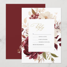 Elegante Chic Borgonha Flores Brancas RSVP