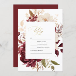 Convites Elegante Chic Burgundy White Flowers RSVP