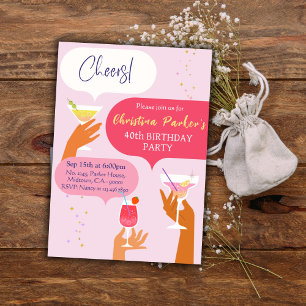 Convites Elegante Chic Cocktail bebe aniversário de 40 anos