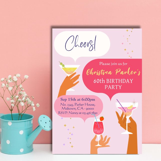 Convites Elegante Chic Cocktail bebida temida 60 anos (Criador carregado)