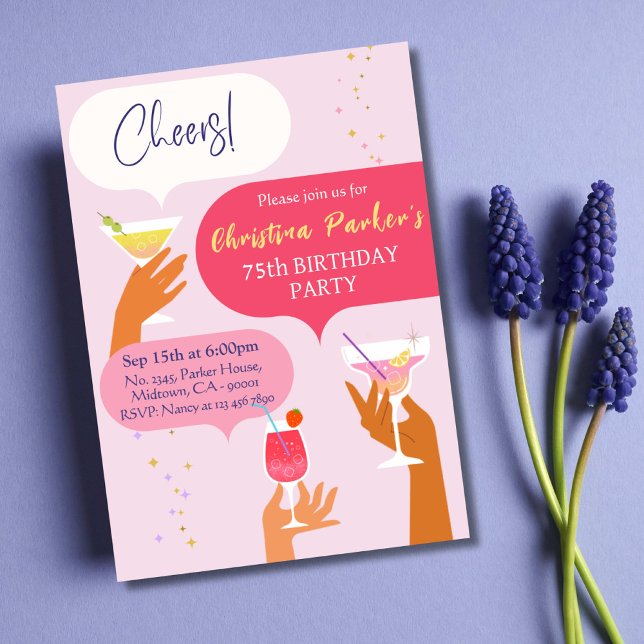 Convites Elegante Chic Cocktail bebida temida 75 anos (Criador carregado)