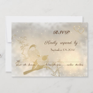 Convites Elegante Chic Corações de Ouro, RSVP Aves