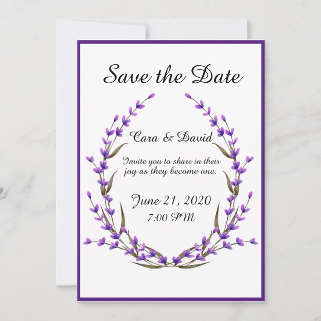 Convites Elegante Chic Country Roxo Floral Save the Date (Frente)