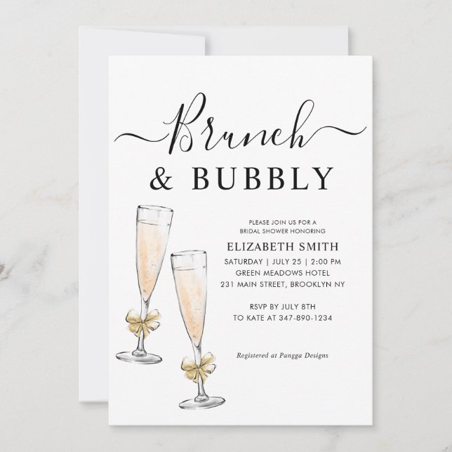 Convites Elegante Chic Dourada Brunch e Chá de panela Bubbl (Frente)
