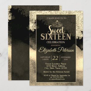Convites Elegante Chic Dourada Tiara, Frame Sweet 16 Party