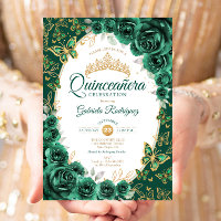 Elegante Chic Esmeralda Verde Dourado Floral Quinc