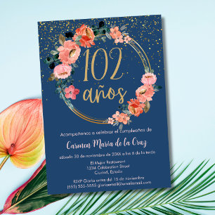 Convites Elegante Chic Espanhol Azul Rosa Aniversário de 10