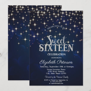 Convites Elegante Chic Estrelas Prateadas Azul Marinho Swee