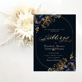 Convites Elegante Chic Flores Azuis Marinho Casamento