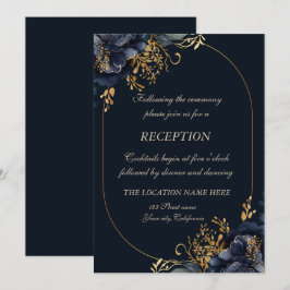 Convites Elegante Chic Flores Azul Marinho