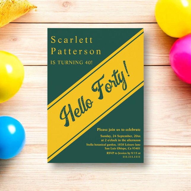 Convites Elegante Chic Green E Dourada aniversário de 40 an (Criador carregado)