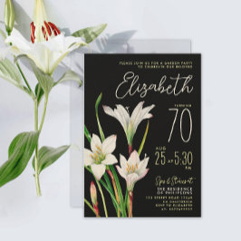 Convites Elegante Chic Lilás Preto Branco 70º Aniversário F