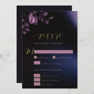 Convites Elegante Chic Moody Dark Purple Floral Weding RSVP