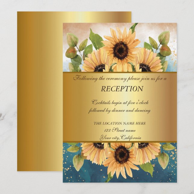 Convites Elegante Chic Ouro, Recepção de Casamento com Gira (Frente/Verso)