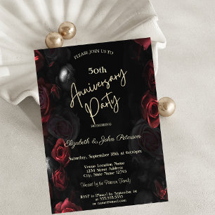 Convites Elegante Chic Rosas Vermelhas Preto Casamento Aniv