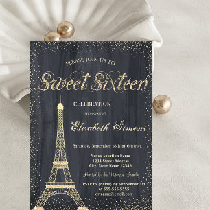 Convites Elegante Chic Torre Eiffel Dourada Confetes Doce