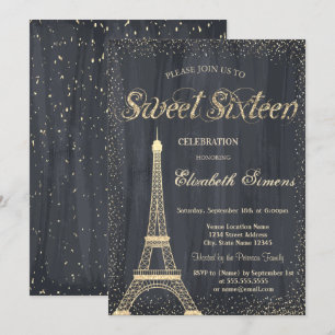Convites Elegante Chic Torre Eiffel Dourada Confetes Doce