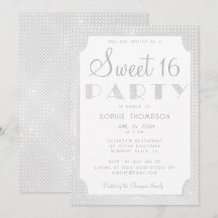 Convites Elegante Chic White Glitter Sequins Sweet 16 Party