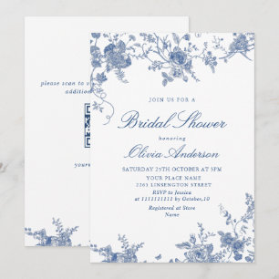 Convites Elegante Chuva de Noiva Floral Azul Vitoriana Fran