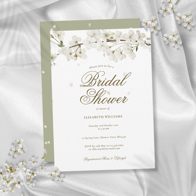 Convites Elegante Chuva de Noiva Floral Moderna com Flor de (White Blossom Floral Elegant Modern Bridal Shower Invitation)