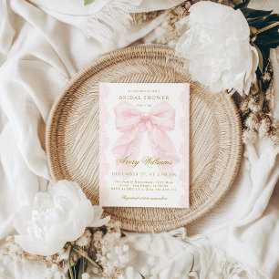 Convites Elegante Chuva de Noiva Laço Rosa em Renda