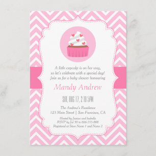Convites Elegante Chuveirinho de Bebê Menina Cupcake com Zi